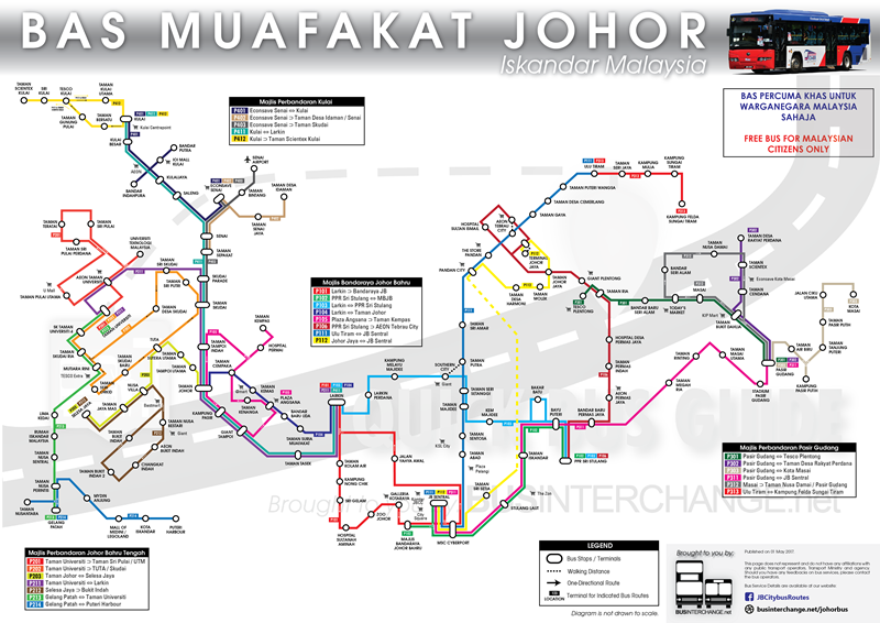Overview of Bas Muafakat Johor Bus Routes.